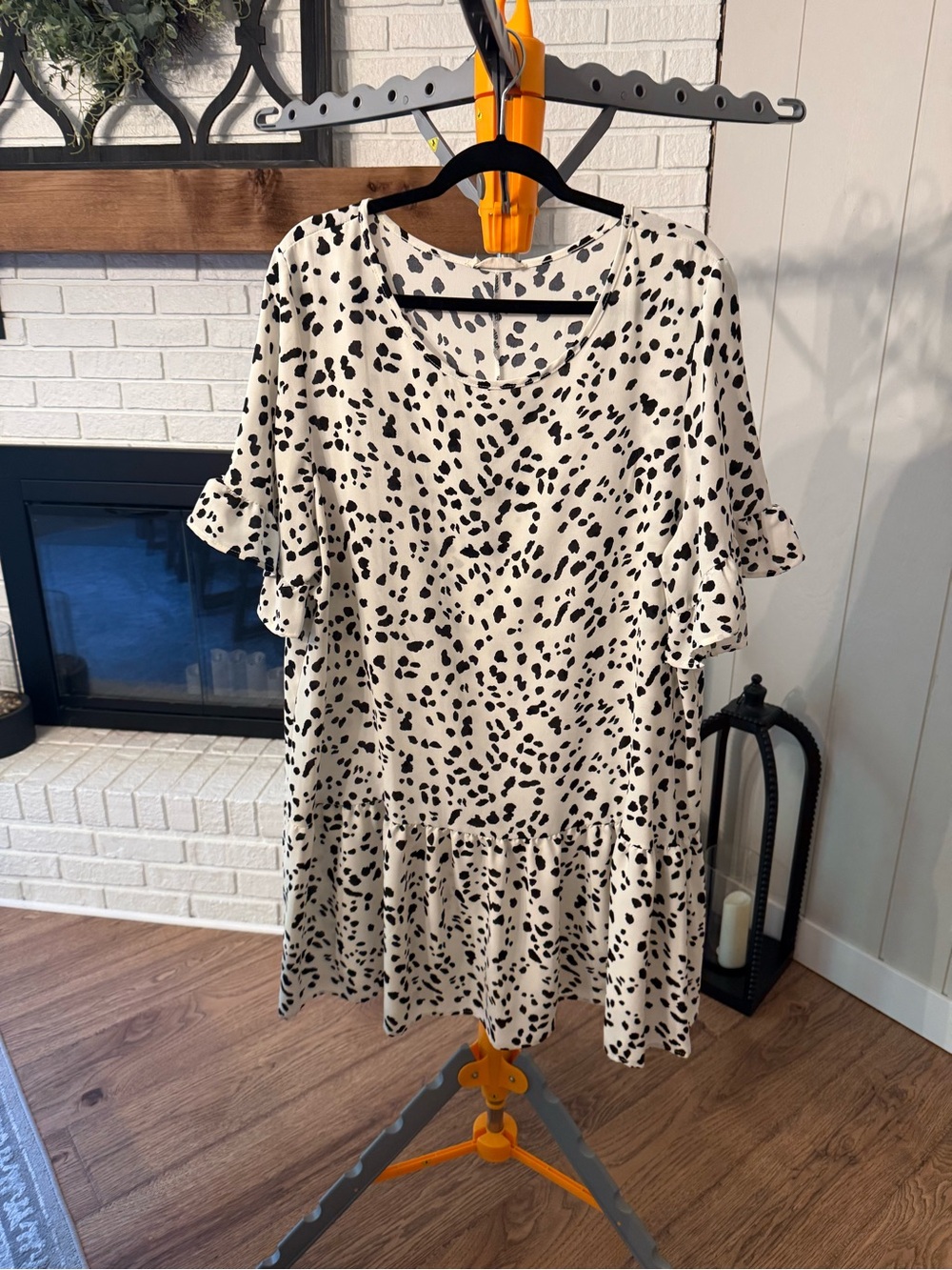 Women's Black & White Dalmatian Print Ruffle Sleeve Boutique Dress
